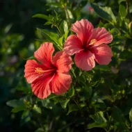 Potted hibiscus plant with tropical flowers used for home décor in Qatar.