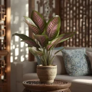Patterned Calathea Rosapicta indoor plant with maroon underside leaves – 30cm evergreen houseplant