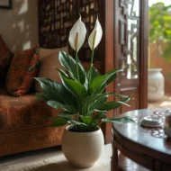 Peace Lily (Spathiphyllum) air-purifying plant thriving indoors in Qatar