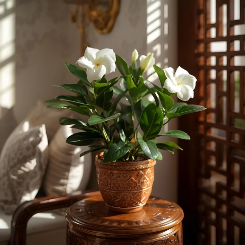 Fragrant white Gardenia flowering plant in pot, 30cm evergreen indoor houseplant in Qatar